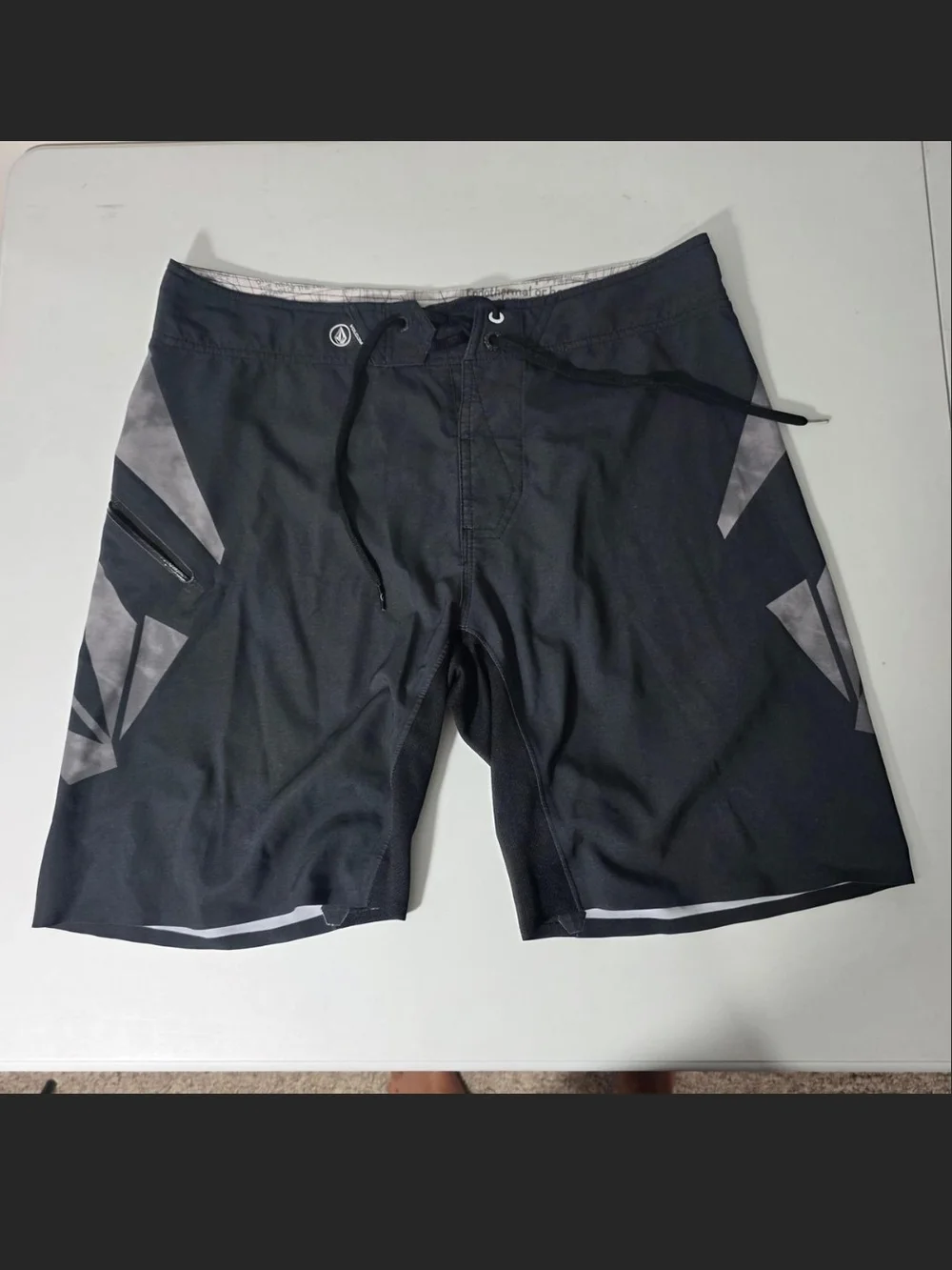 Volcom Black Swim Trunks with Gray Panel Accents